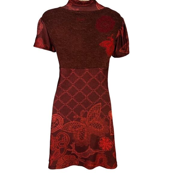 NWT ~ SMASH Embroidered Floral Butterfly Paisley Brown Knit Poet Dress ~ SMALL - Picture 2 of 8